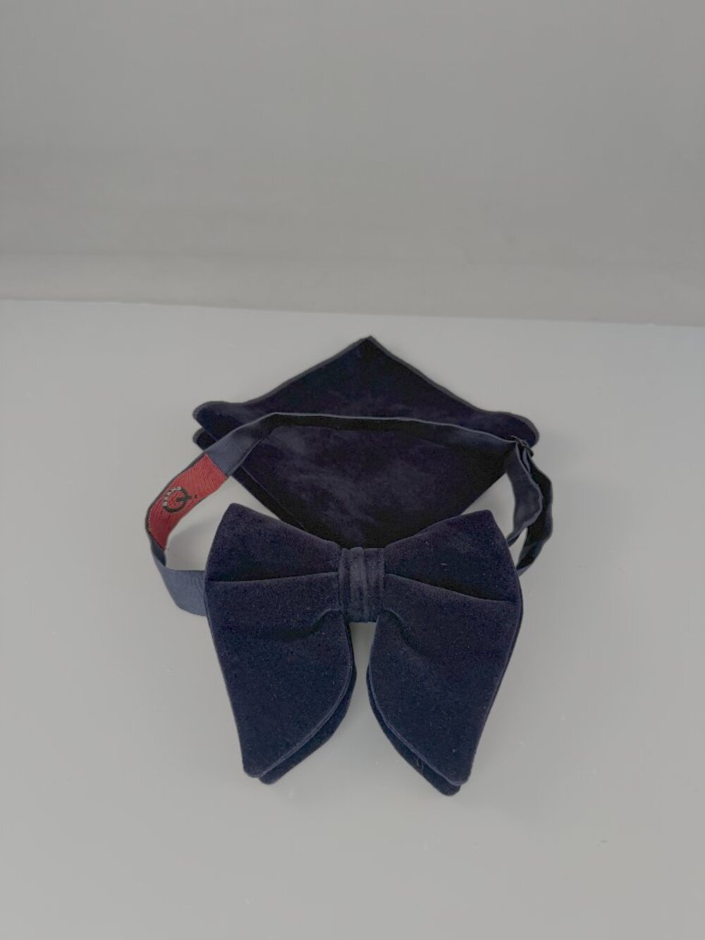 Navy Blue Velvet Q brand Big Butterfly Bow tie and matching pocket square